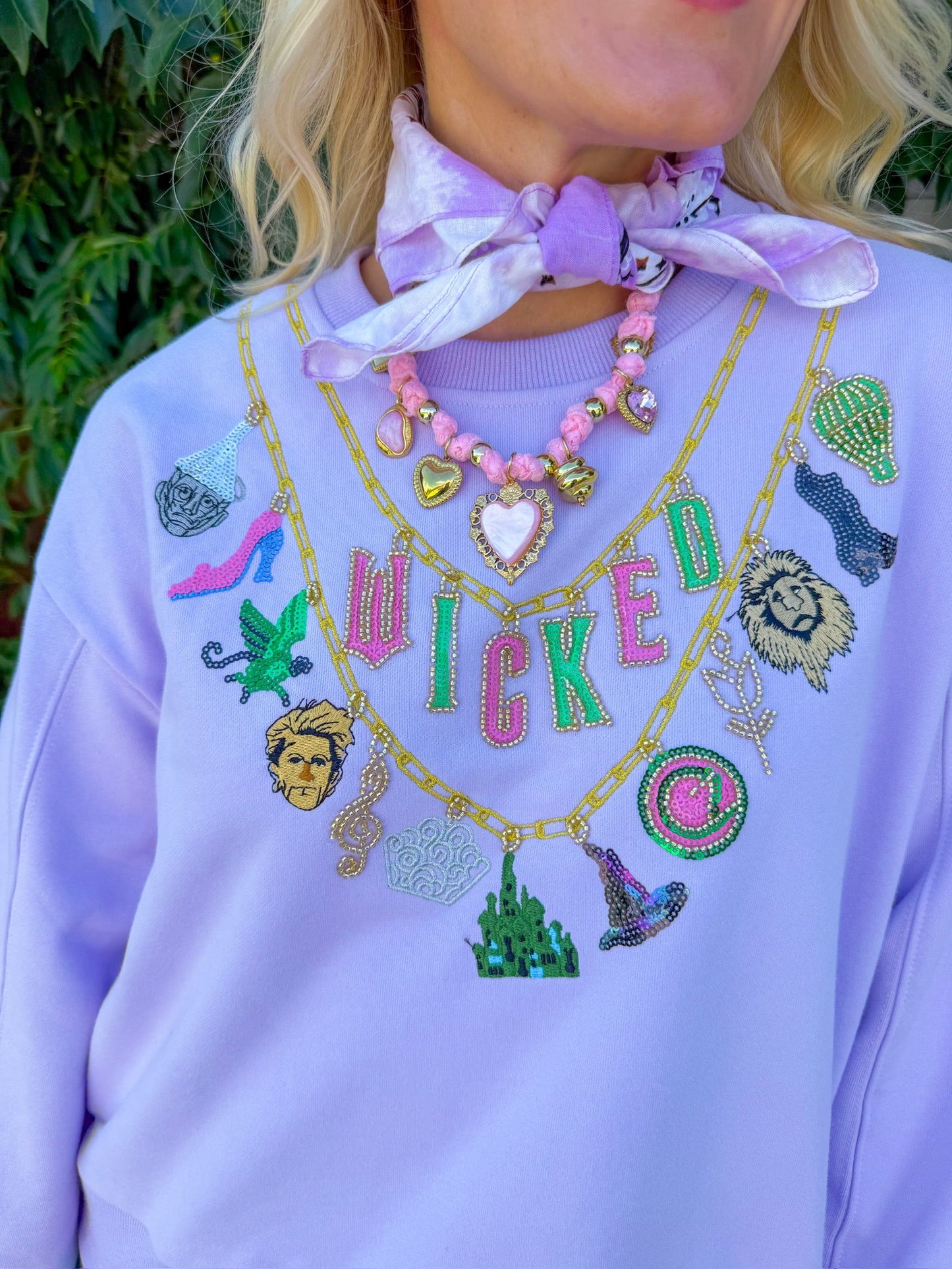 Licensed Wicked Charm Necklace Sweatshirt - Lavender