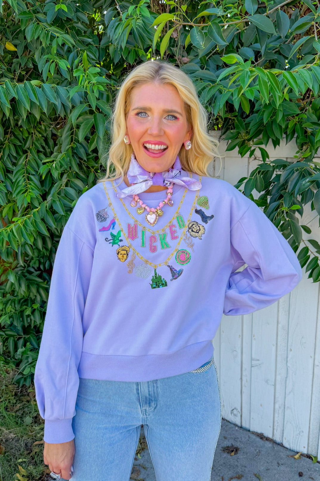 Licensed Wicked Charm Necklace Sweatshirt - Lavender