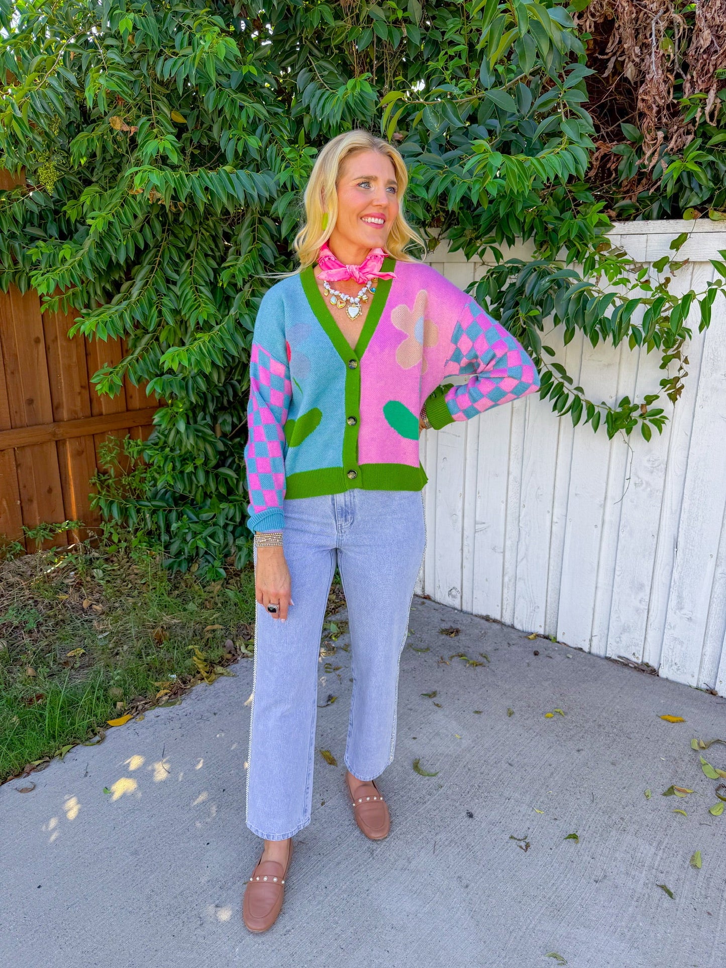 Just In Time Cardigan - Pink/Blue