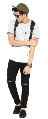 EditLook Men's Slim Knee Cut/Distressed Black Jeans