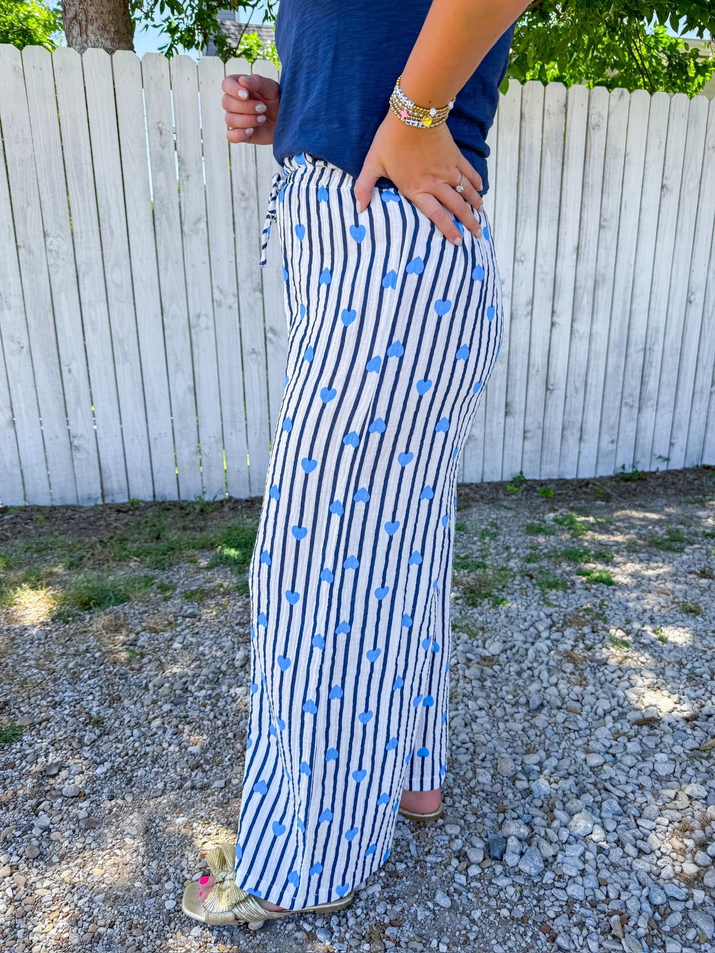 Playful Heart Pants - Cream/Aqua