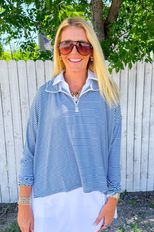 Palmer Pullover - Indigo/White