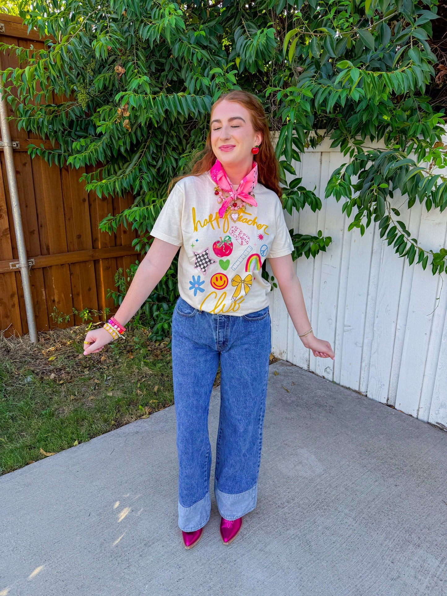 Happy Teacher Tee - Ivory