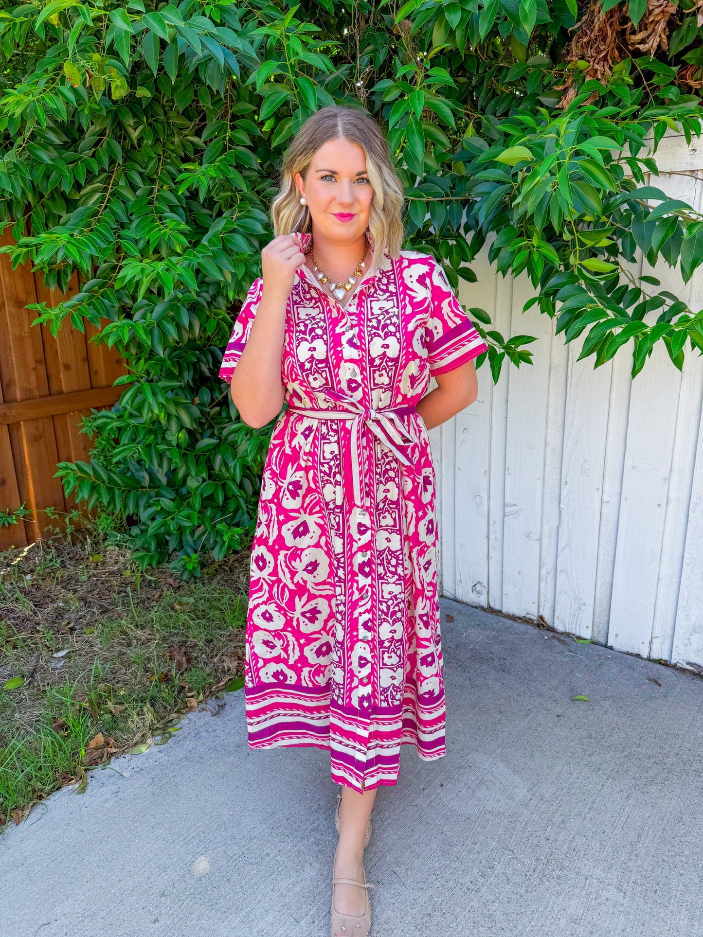 In The Best Way Midi Dress - Magenta