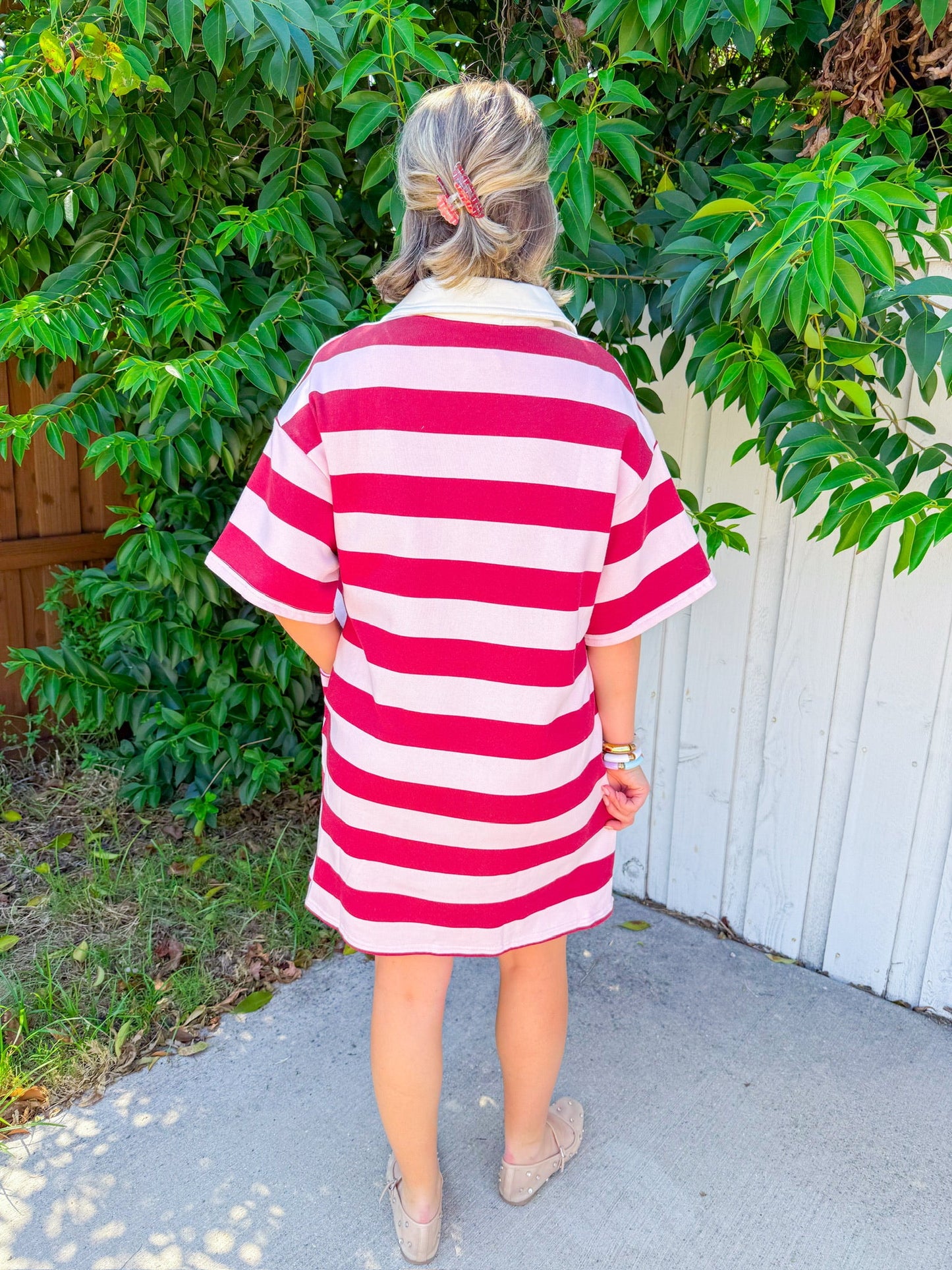 Varsity Blues Mini Dress - Burgundy/Pink