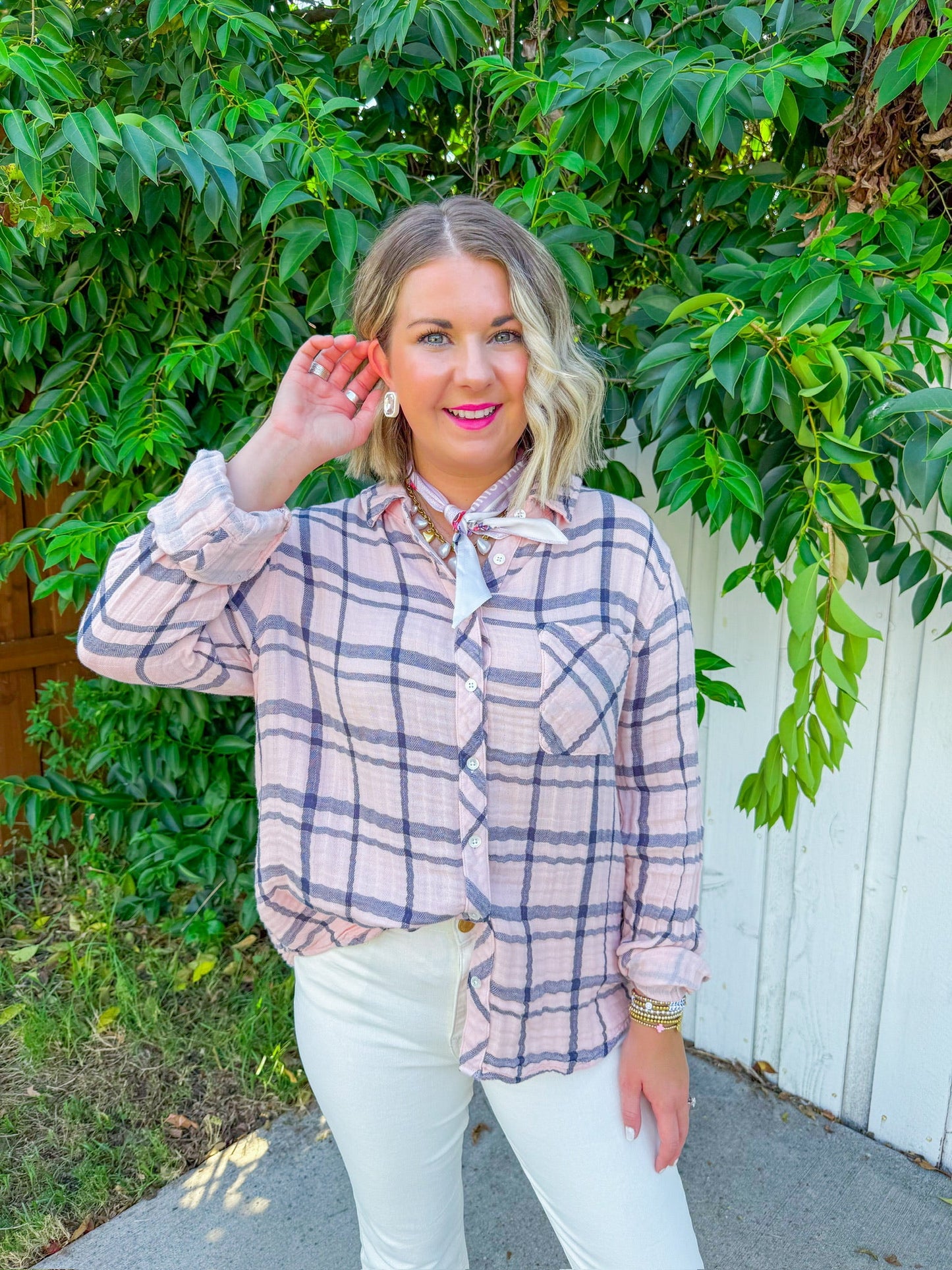 Taylor Plaid Button Down - Light Pink