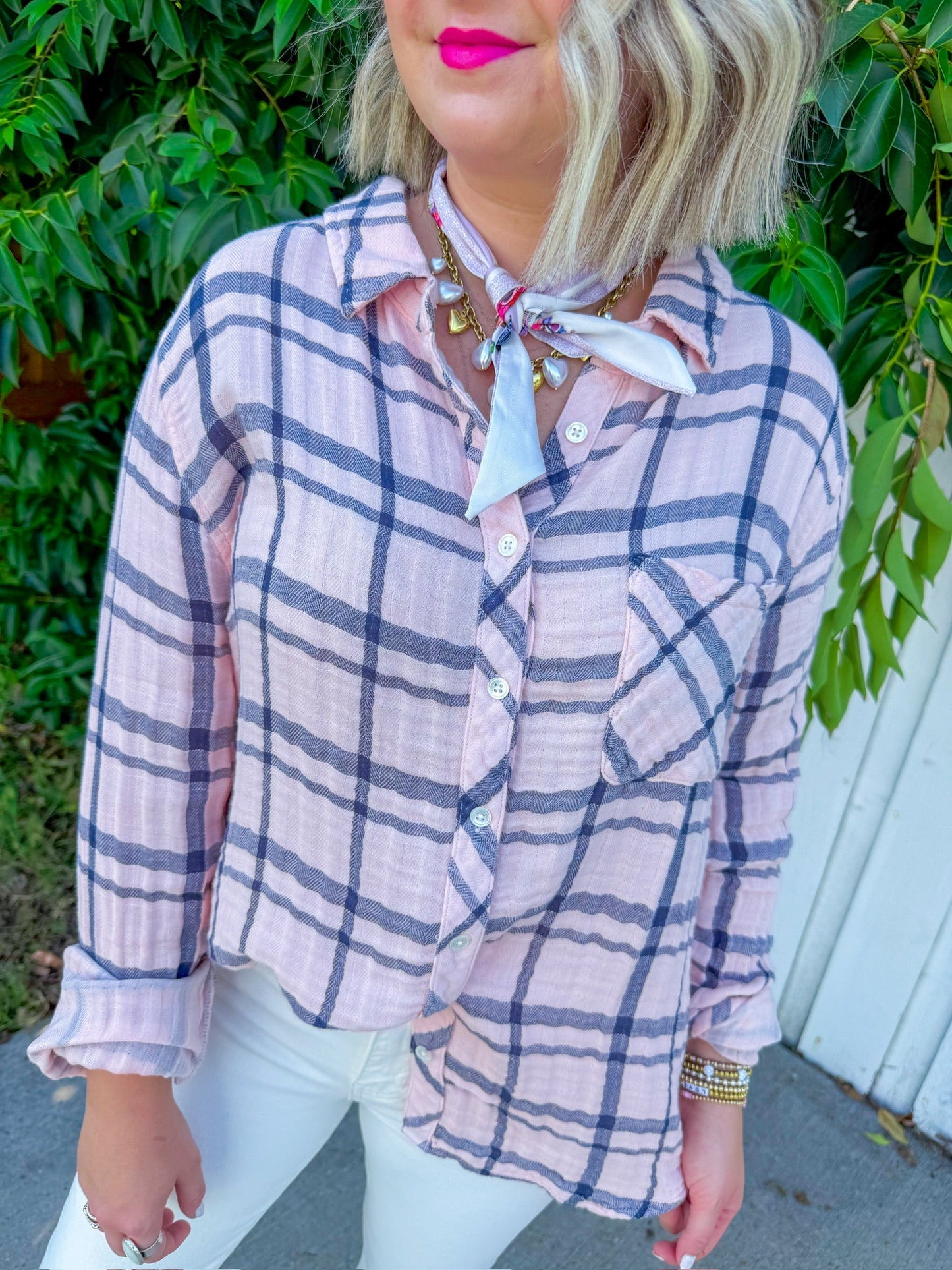 Taylor Plaid Button Down - Light Pink