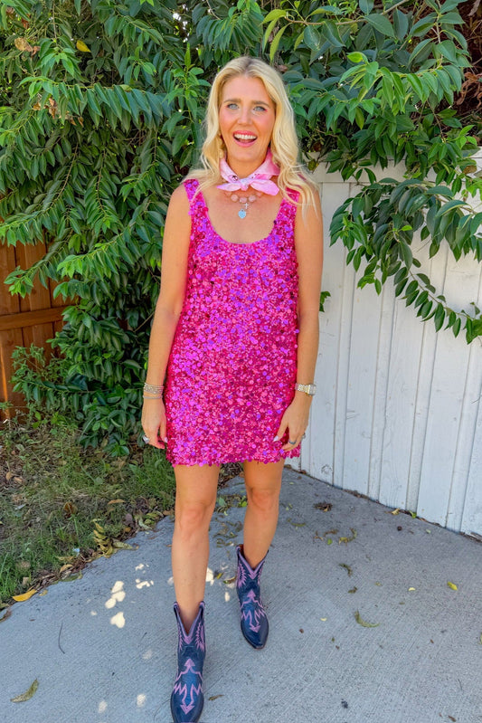 After Hours Mini Dress - Rich Magenta Sequins