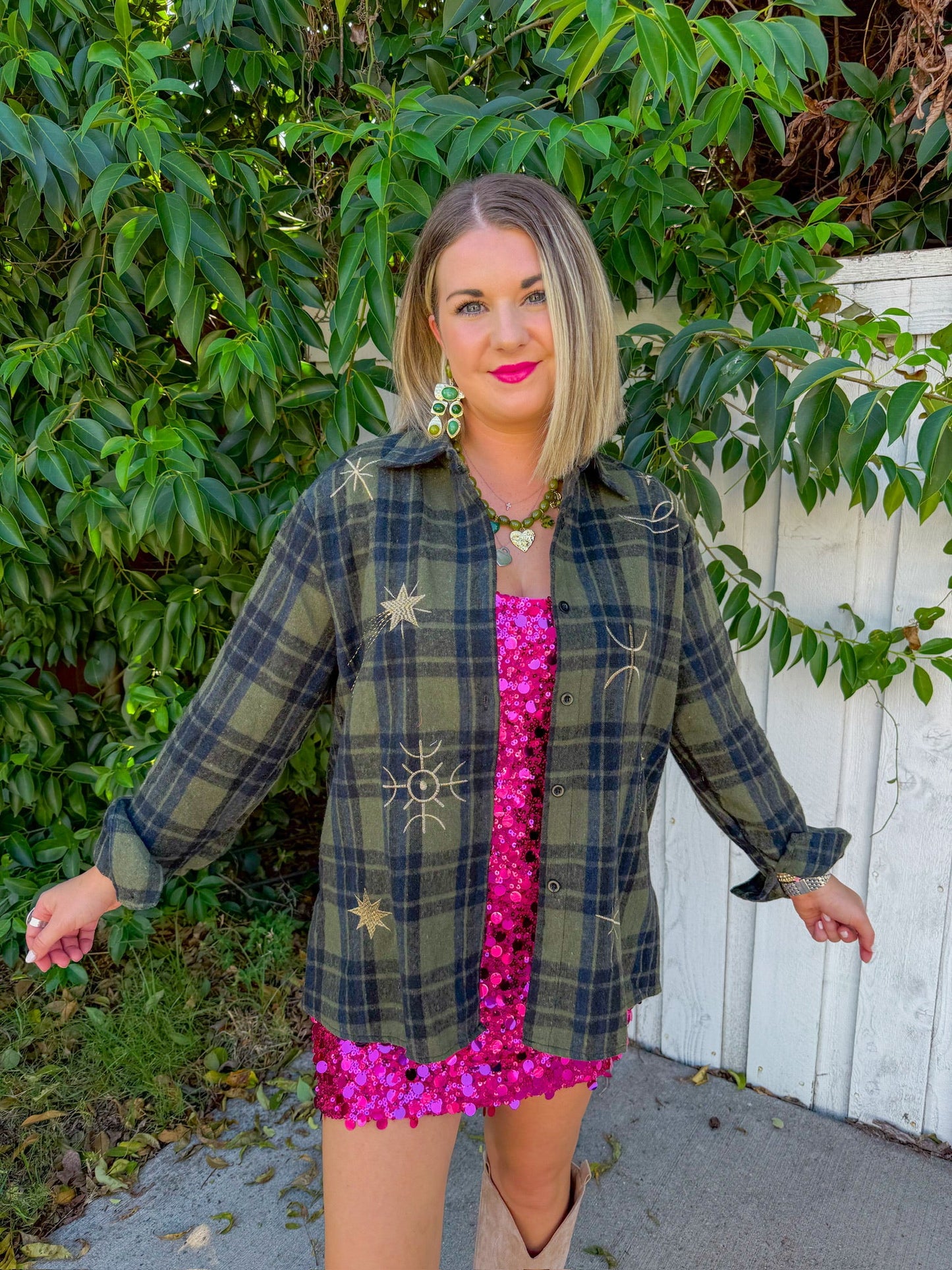 Moon & Stars Shacket - Olive