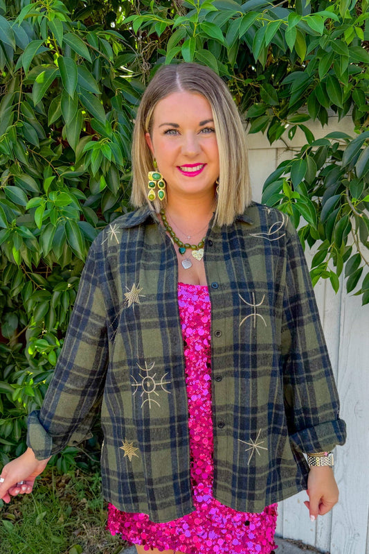 Moon & Stars Shacket - Olive