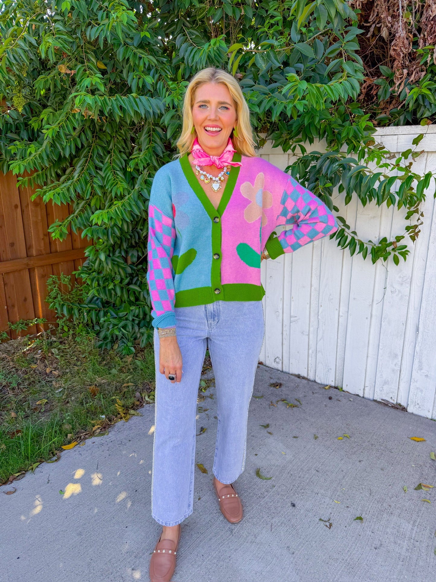 Just In Time Cardigan - Pink/Blue