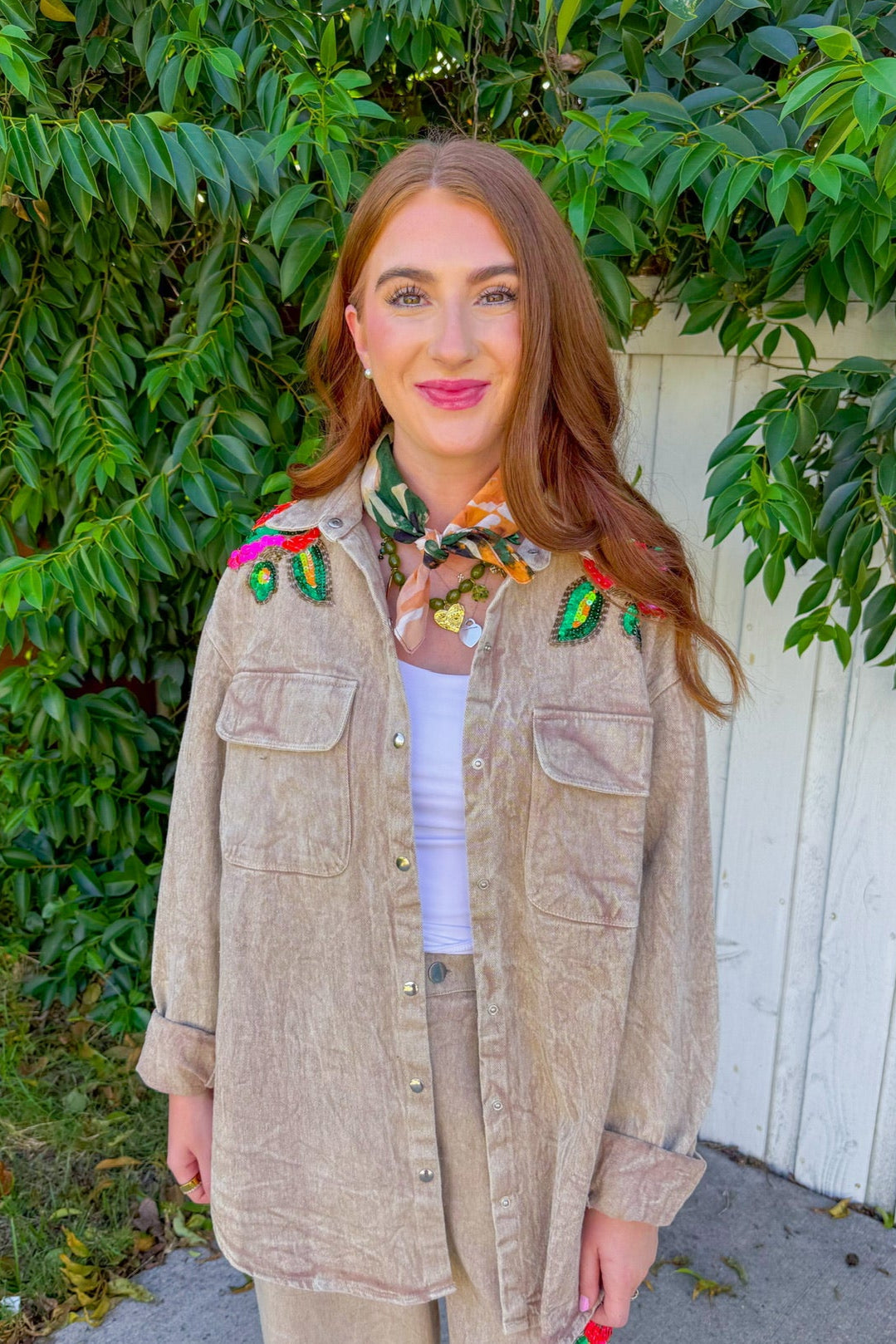 Girls Night Button Down - Tan