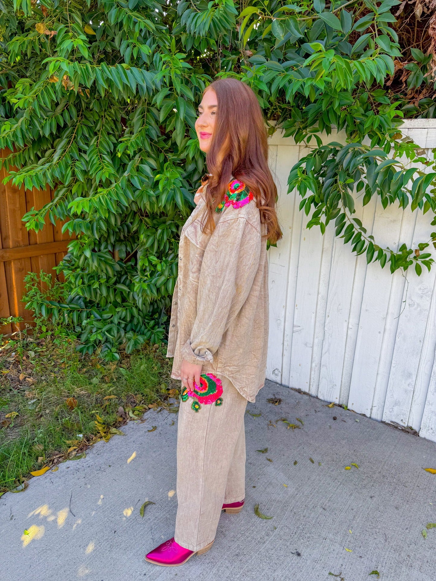 Girls Night Button Down - Tan