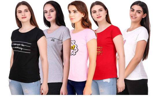 NIVIK Women's & Girl's Classic Fit T-shirt Set of 5